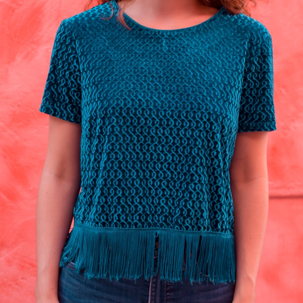 Velvet Turquoise Fringe Top
